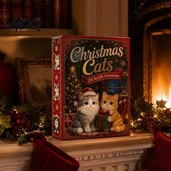 Holiday Countdown Ornament Set Christmas Cat Dachshund Advent Calendar 24-Day Acrylic for Tree Hanging Supplies Decoration Cute Cat/Dachshund