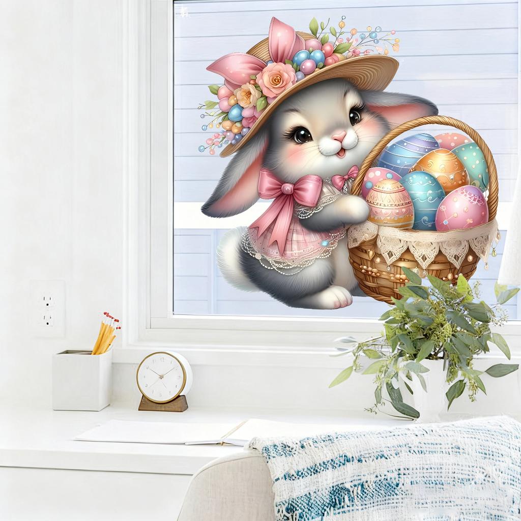Resurrection Rabbit Sticker Easter Egg Window Decorative Paper for Study Room Beautification Static Glass Sticker