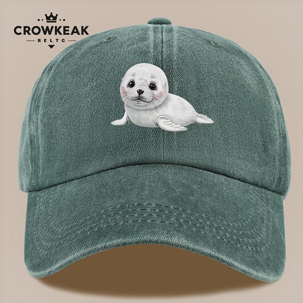 Pc Niedliches Cartoon-Robbenmuster-Design Gedruckte Baseballkappe Schwarz Papa Trucker-Hut Atmungsaktiv Bequem Einfarbig Einfach Retro S