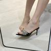 New pointed rhinestones with sandals, thin heels, open toes, high heels, half slippers, fashionable and versatile outside