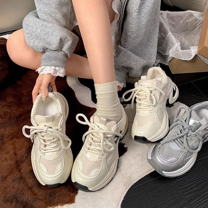 Trendy American popular white platform dad shoes women's 2025 new spring versatile height-increasing lightweight sports shoes