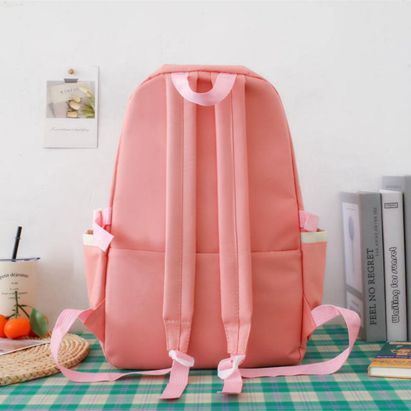 Autumn New Canvas Backpack Women's Korean Version Large Capacity Five-Piece Set Middle School Student Backpack College Student