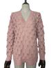 European & American Winter V-neck Hollow Feather Knit Sweater for Women