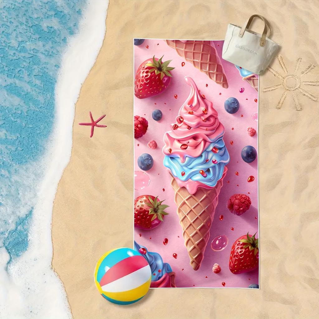 Blueberry Strawberry Ice Cream Outdoor Rug Towel, Super Absorbent for Sports Travel Swim Pool