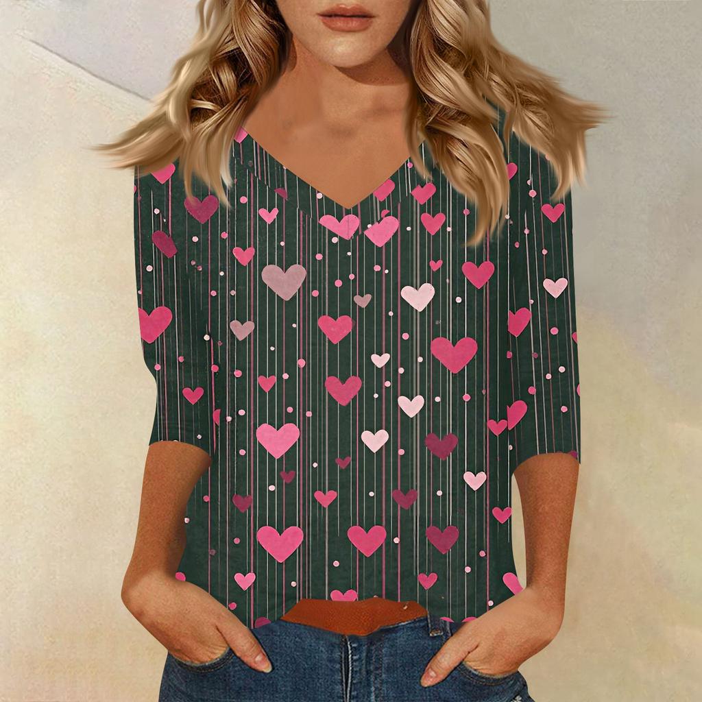 Women's T Shirt Print 3/4 Sleeve Daily Weekend Fashion Basic V- Neck Regular Top