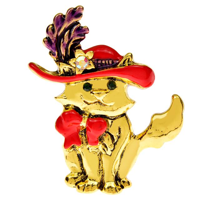 Wear Red Hat Christms Cat Brooches For Women Animal Design Fashion Accessories Winter Kitty Pin Good Gift