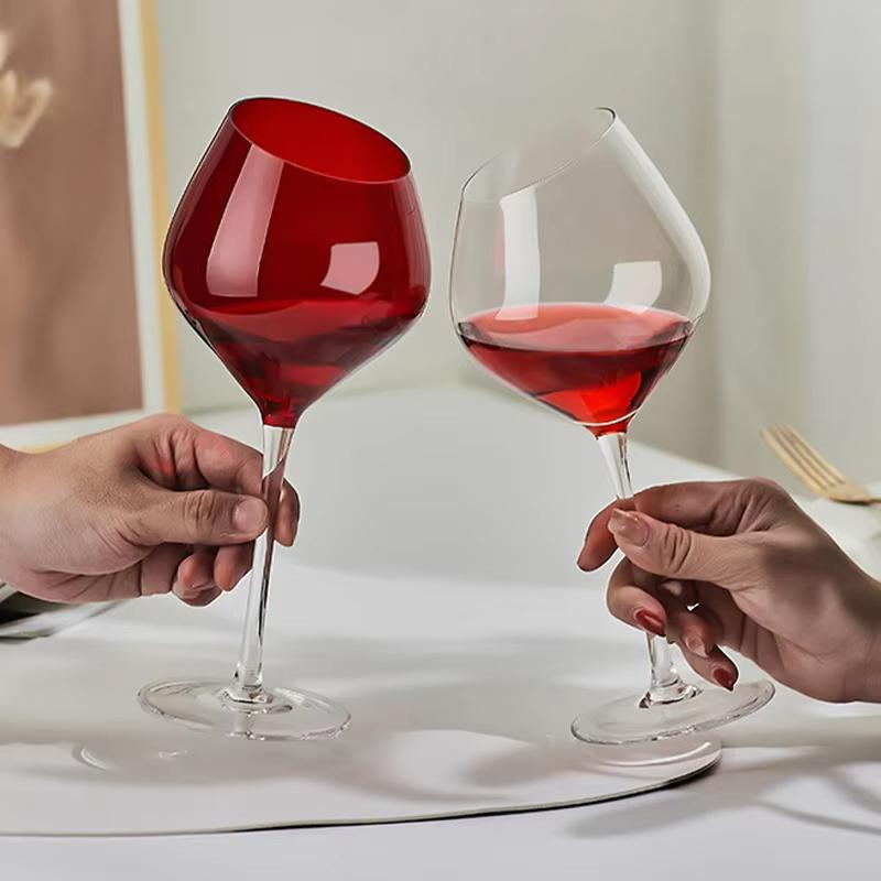 Colored Crystal Glass Wine Glasses Slanted Goblet Wine Glass Transparent High-end Big Belly Cup Champagne Glass Red Green 560ml