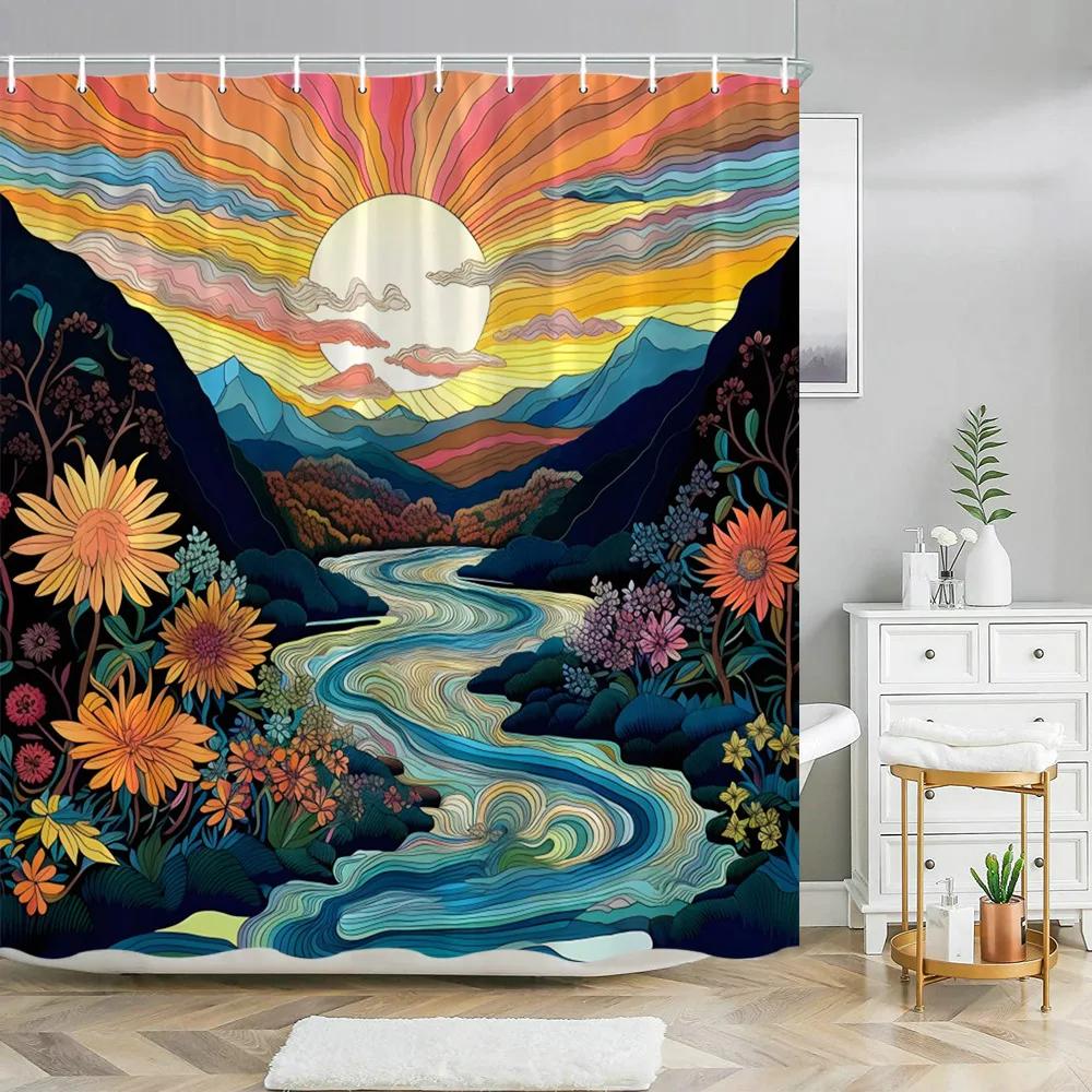 Abstract Art Impressionist Shower Curtain Beautiful Colourful Painting  Polyester Fabric Washable Shower Curtains Bathroom Decor