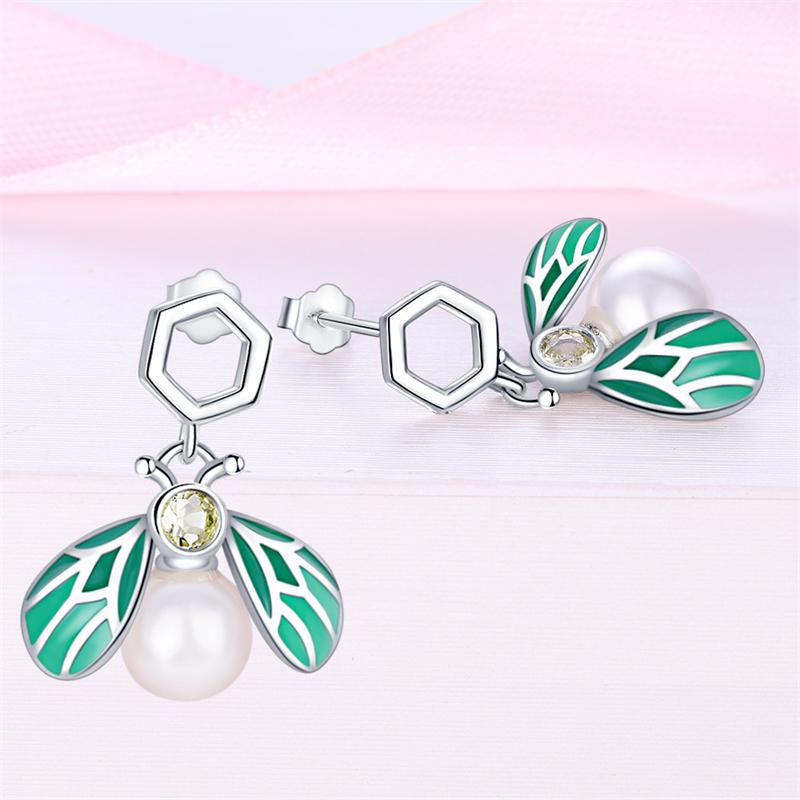 925 Sterling Silver Earring Honey bee with diamond Shells Earrings Jewelry Gift Wedding Earrings For Women Jewellery gift