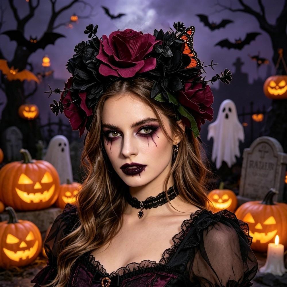 Gothic Artificial Flower Headband Realistic Costume Floral Head Wear  Halloween Party