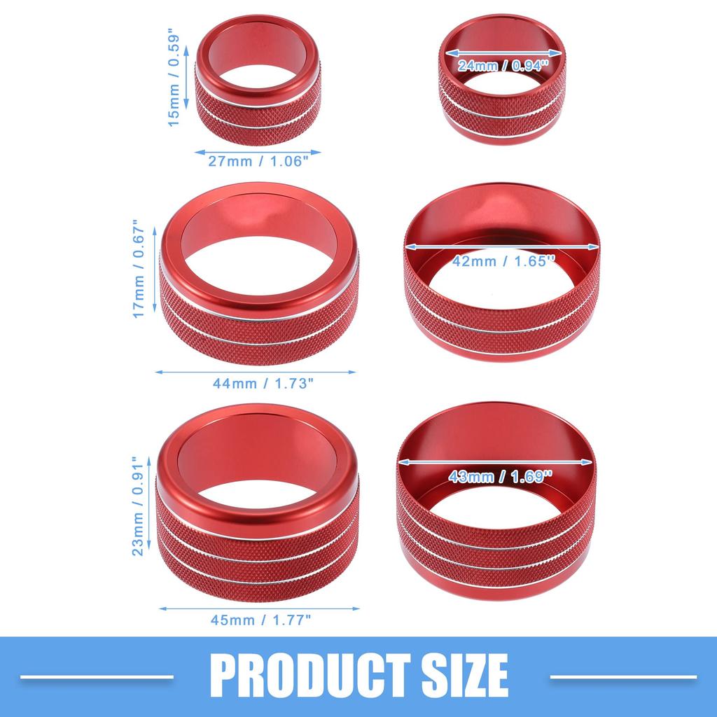 A ABSOPRO AC Volume 4WD Switch Knob Cover Aluminum Alloy 5pcs Red