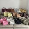 Borsa a tote intrecciata in pelle con fibbia in corda metallica, design di nicchia, portatile a spalla, borsa a cesto per verdura di grande capacità