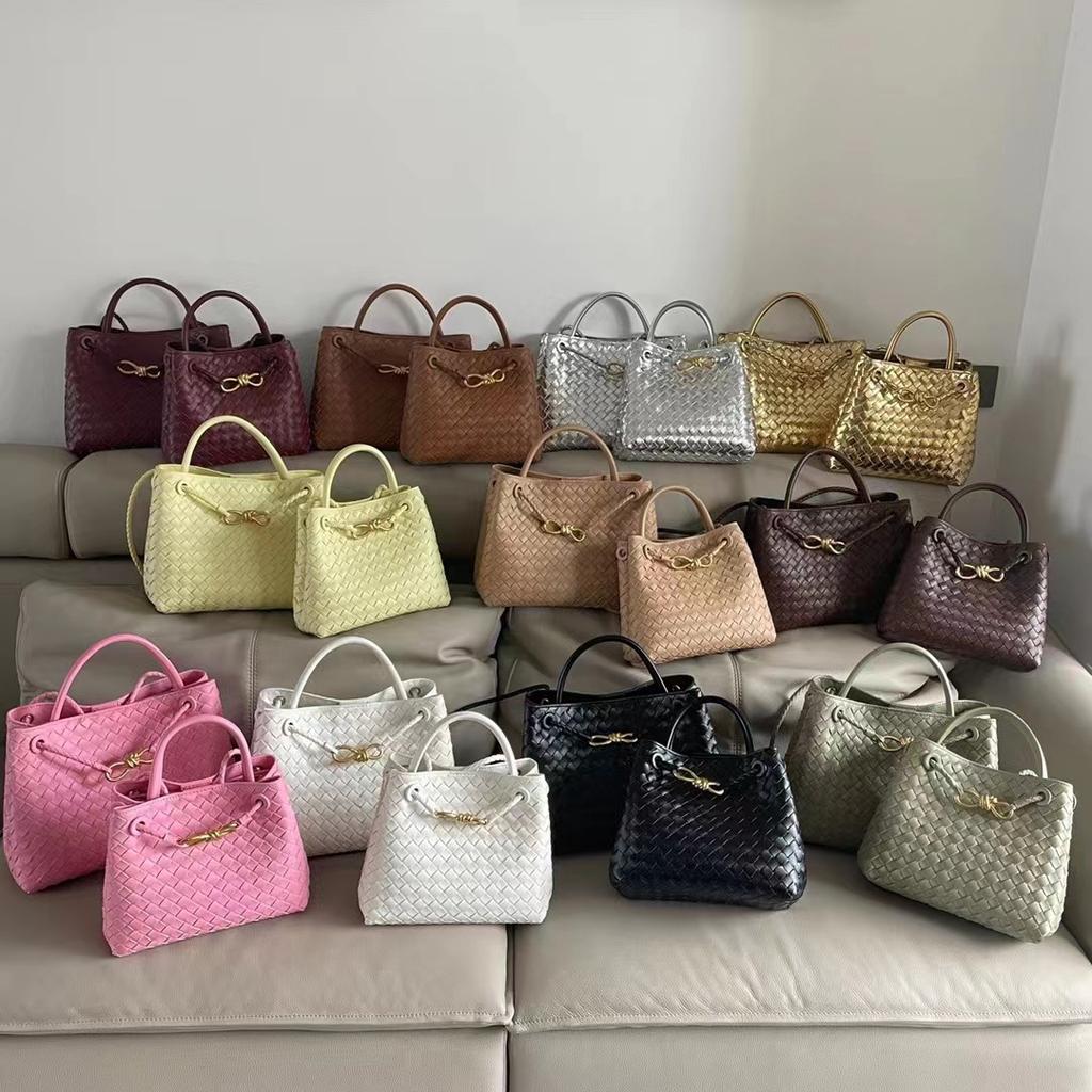 Borsa a tote intrecciata in pelle con fibbia in corda metallica, design di nicchia, portatile a spalla, borsa a cesto per verdura di grande capacità