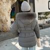 Large Fur Collar Belt Down Cotton Jacket for Women Winter Waist Belt Slimming Thick Sweet Coat