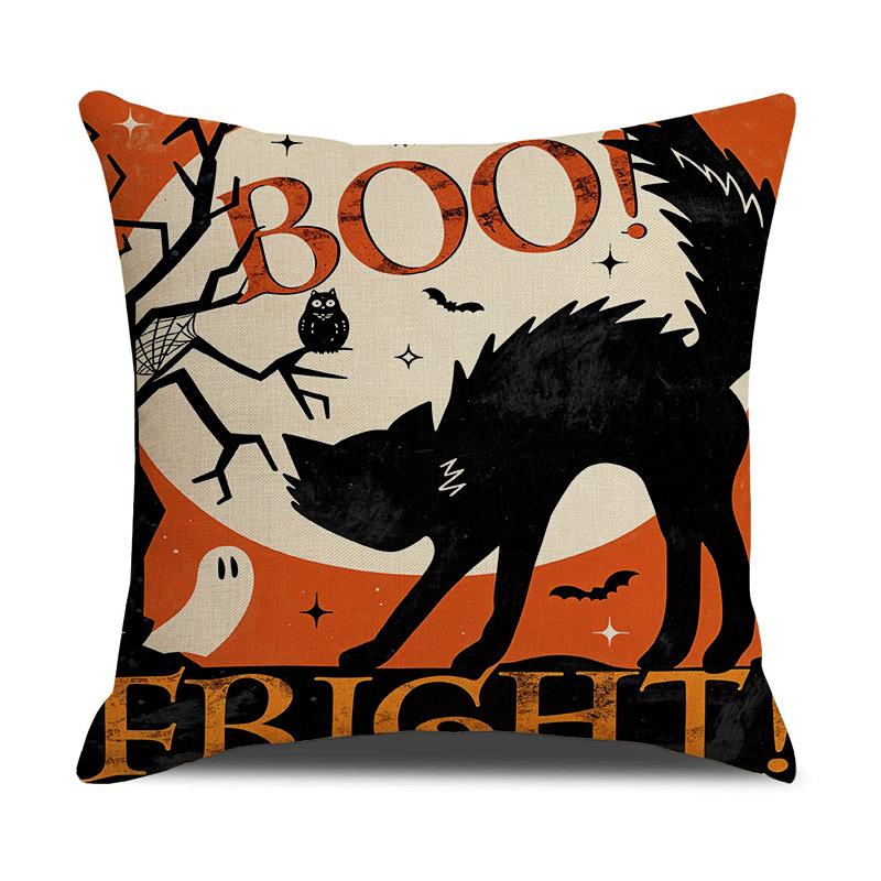 

New Halloween Linen Pillow Cover Home Cushion Living Room Sofa Printed Cushion Black Orange Combination Cushion 45X45cm (single pillowcase)