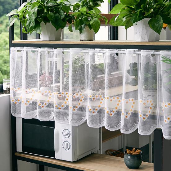 baizihuahu Lace Short Curtain, Half Windows French Style Hollow Gauze Sheer, Dustproof Curtain for Cabinets Bay