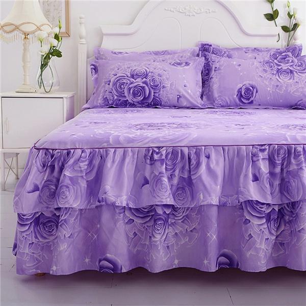 11 kleuren Single/twin/full/queen/kingsize Bed Rok Kussenslopen Set Elegante Sprei Bloemenpatroon Geborsteld Microfiber Verstoorde Lakens
