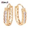 Kinel New Fashion Natural Zircon Hoop Earrings Women 585 Rose Gold Hollow Flower Drop Earrings Fine Wedding Party Jewelry