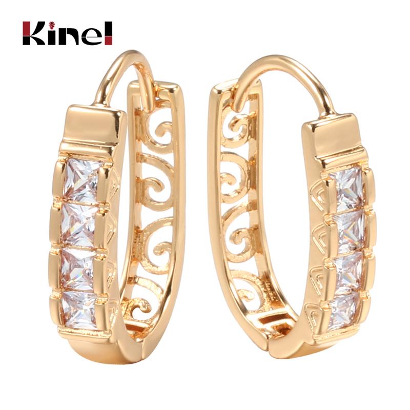 Kinel New Fashion Natural Zircon Hoop Earrings Women 585 Rose Gold Hollow Flower Drop Earrings Fine Wedding Party Jewelry