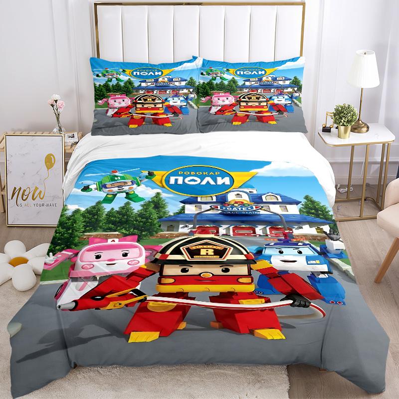 

3pcs Robocar Poli Home Decor Bedding Set-Universal Three-Piece Suit for Bedroom, Guest Room, Living Room, Hotel-Perfect Gift for Fans, Trave 220x240cm
