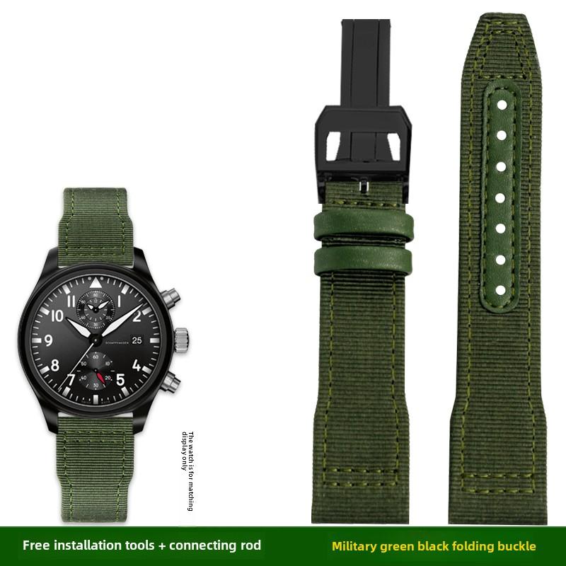 For IWC Pilot Nylon Genuine Leather watch band for IWC Mark 18 Balack Aces Portuguese original style woven canvas strap Bracelet