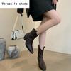 Pointed Toe Women Western Cowgirl Boots Fashion Slip On Shoes Autumn Winter Thick Heel Women's Knight Short Booties