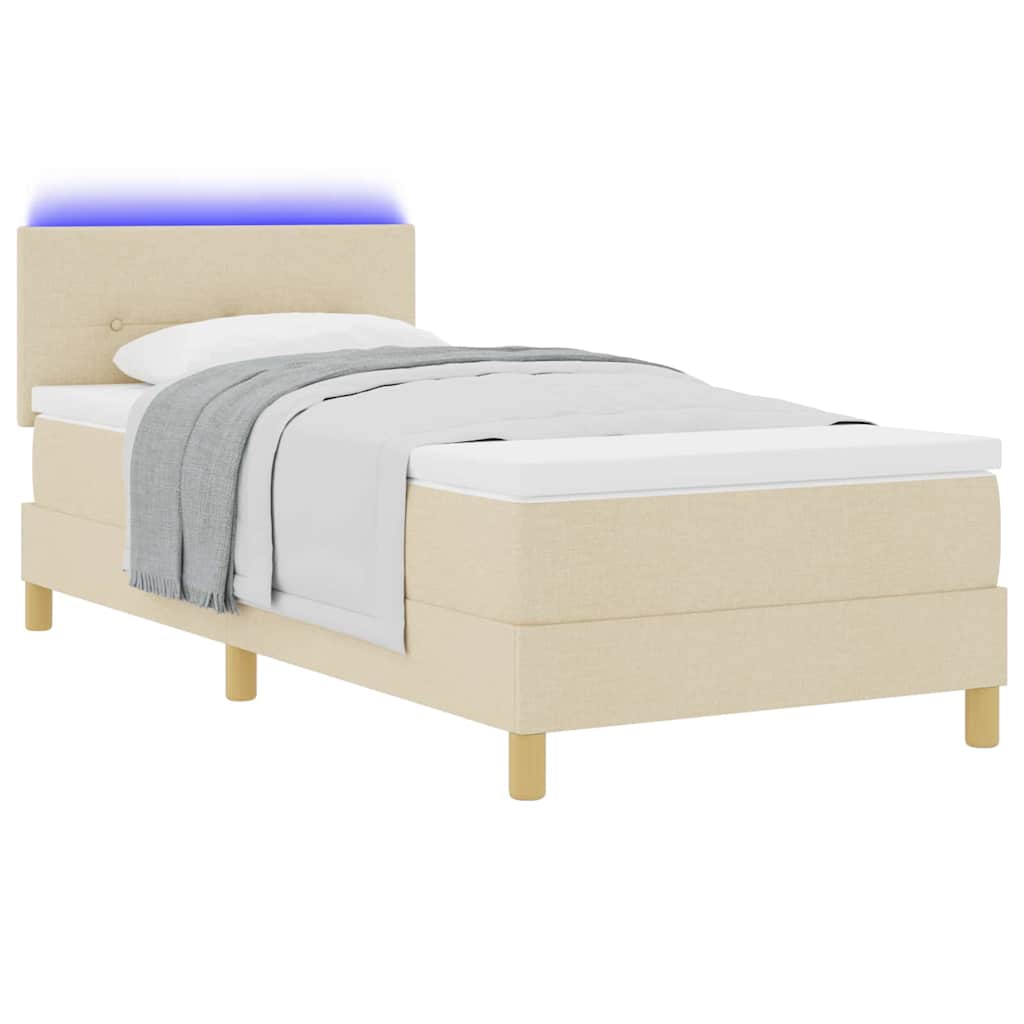 LED Box Spring Bed with LED Light Strips Cream 100 x 200 cm Fabric