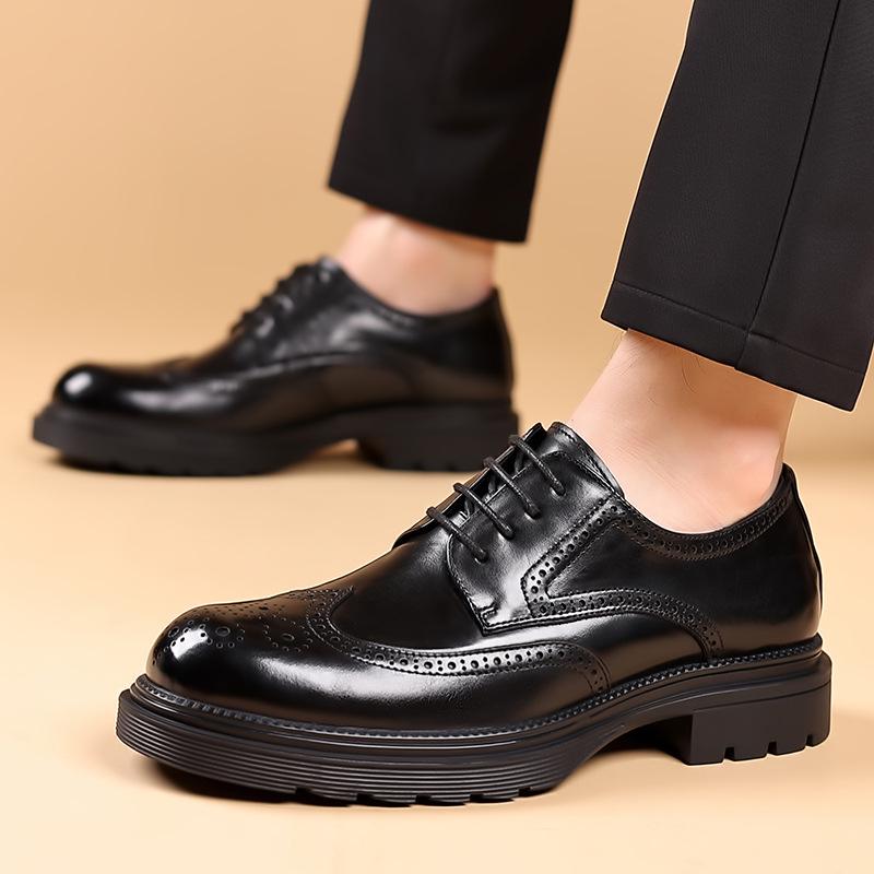 Men's Genuine Leather Brogue Shoes - Formal, Trendy High-end British Style with Thick Soles