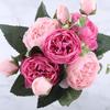 30cm Rose Pink Silk Peony Artificial Flowers Bouquet 5 Big Head and 4 Bud Cheap Fake Flowers for Home Wedding Decoration Indoor