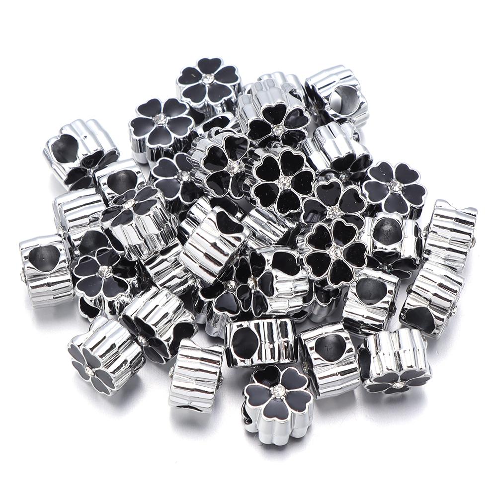 5pcs/lot Alloy Big Hole Beads Colorful Five Petal Flower Loose Bead For DIY Exquisite Bracelet Necklace Jewelry Making Wholesale