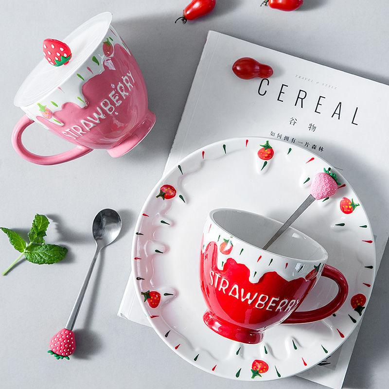 Kreative schöne Erdbeere Becher Keramik Wasser Tasse Kaffee Tasse Milch Tasse Becher Nachmittagstee große Kapazität Wasser Tasse