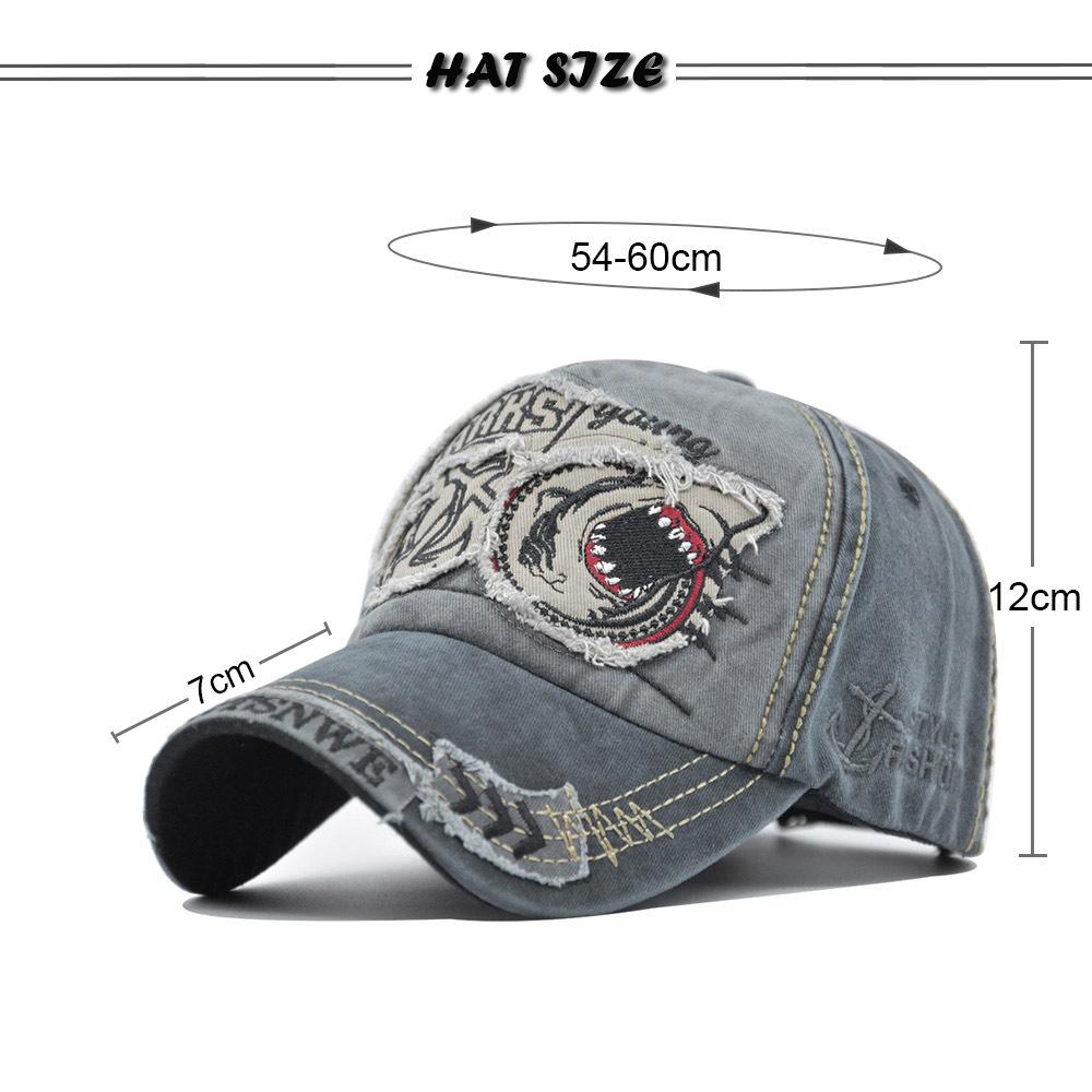 Retro Shark Embroidered Baseball Caps Bone Solid Animal Cartoon Men Women Cotton Stretch Hip Hop Streetwear Sun Hats
