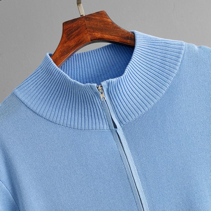 Women's Fashion Semi High Neck Solid Color Short Sleeved Zipper Set Wide Leg Pants Two Piece Set