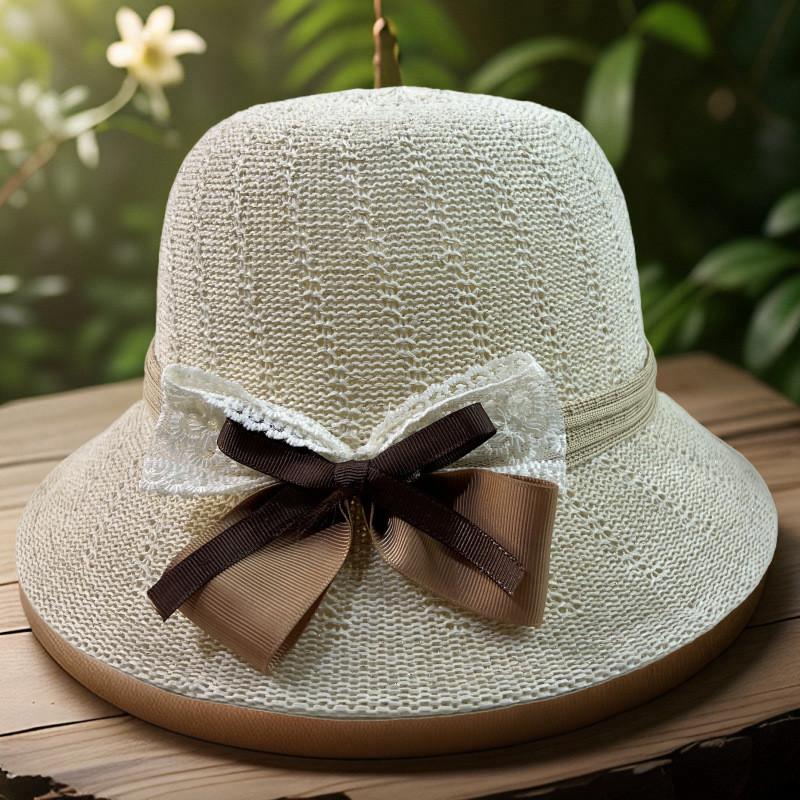 Classic Straw Sun Hat With Wide Brim And Butterfly Bow For Summer Beach Vacation