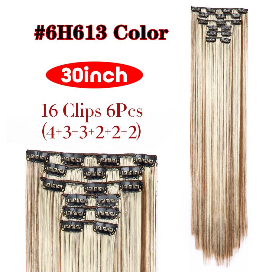 75Cm 30" Clip In Hair Extensions Long Straight Hair Pieces High Temperature Synthetic Fiber Soft Hair For Women Full Head