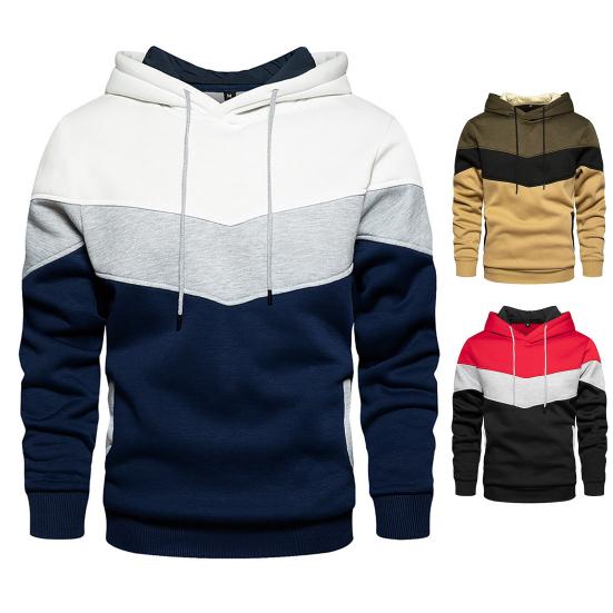 Patchworkové kapsy Pulovr s kapucí Podzim Zima Dlouhý rukáv S kapucí Plyšová Pánská Mikina Svrchní oděv