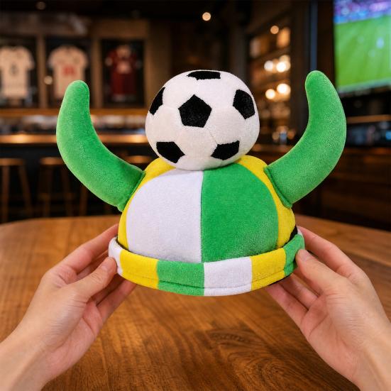 Cappello a Tromba da Calcio, Divertente Berretto da Tifo a Tema Sportivo, Copricapo Peluche per Tifosi di Calcio per Concerti, Giornata della Partita, Feste