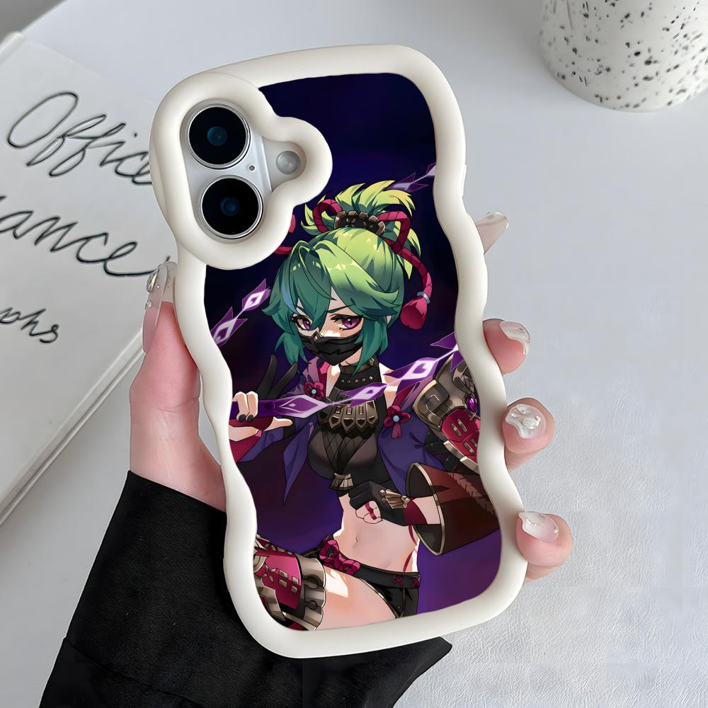 Spiel GI Kuki Shinobu Handyhülle für iPhone 17 16 15 14 13 12 11 Air Pro Max Plus Wellige Kante TPU Bunte Hülle Smartphone