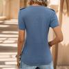 Sommer Dame T-skjorte V-hals Komfortabel Casual Knapp Lomme Kort Erm Topp