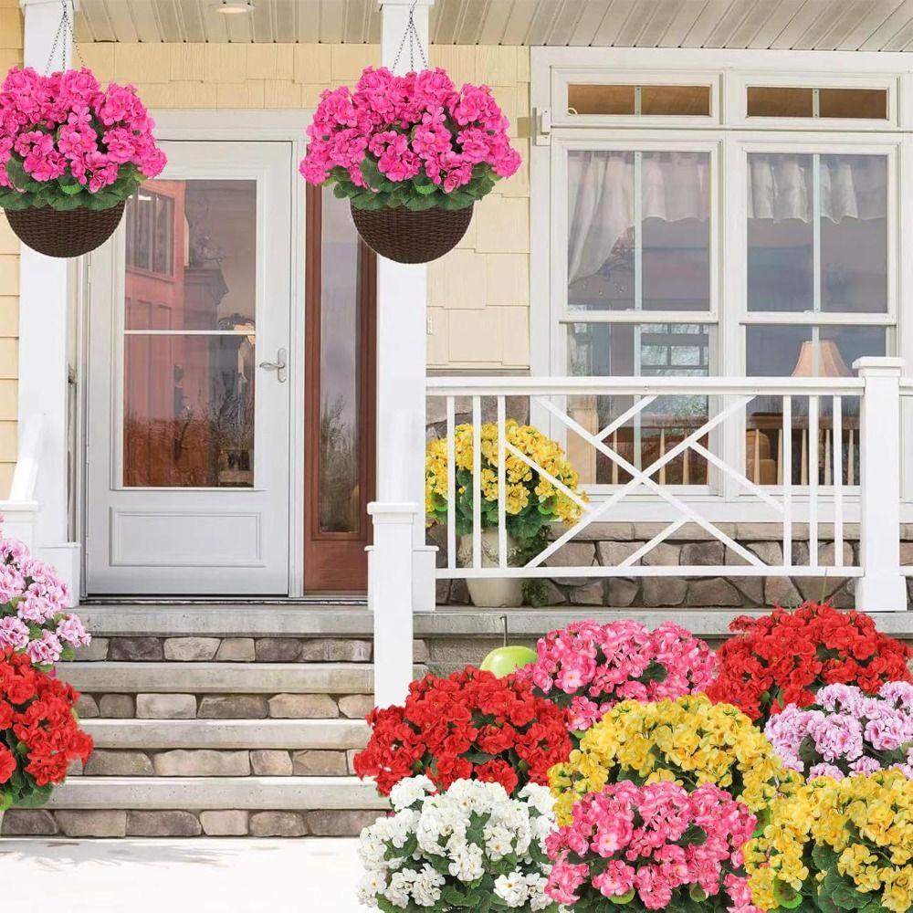 5-Head Design Artificial Geranium Flowers UV Resistant DIY Decoration Artificial Crabapple Blossom Silk Geraniums Flower