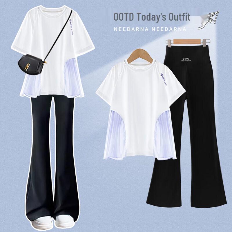 Moonkids Girls  Quick-Dry Ice Silk Flare Pants Two-Piece Summer Set 120cm