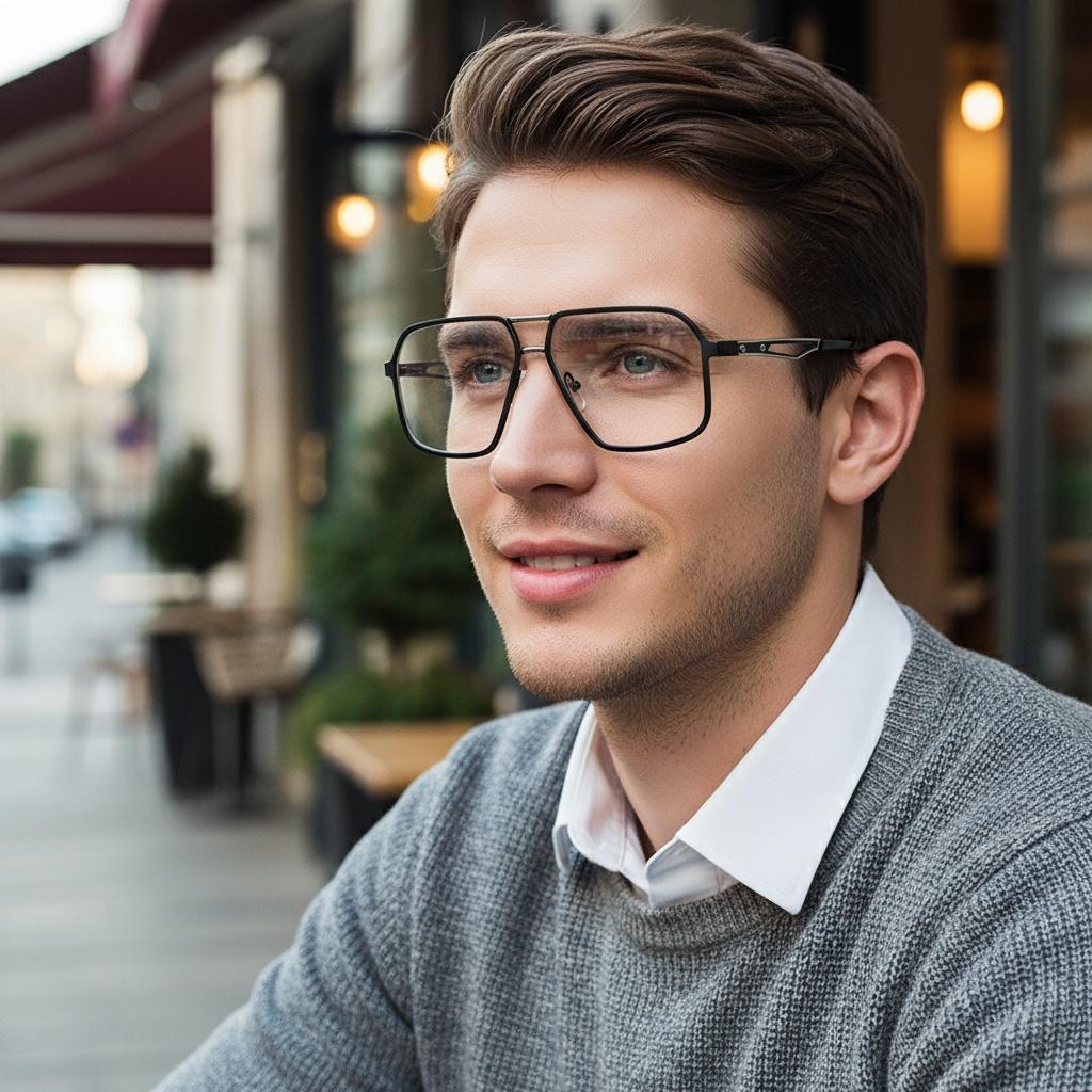 New Fashionable Double-barrel Eyeglass Frame - Luxurious Lightweight Metal Frame - Anti-blue Light Eyeglass Frame6001