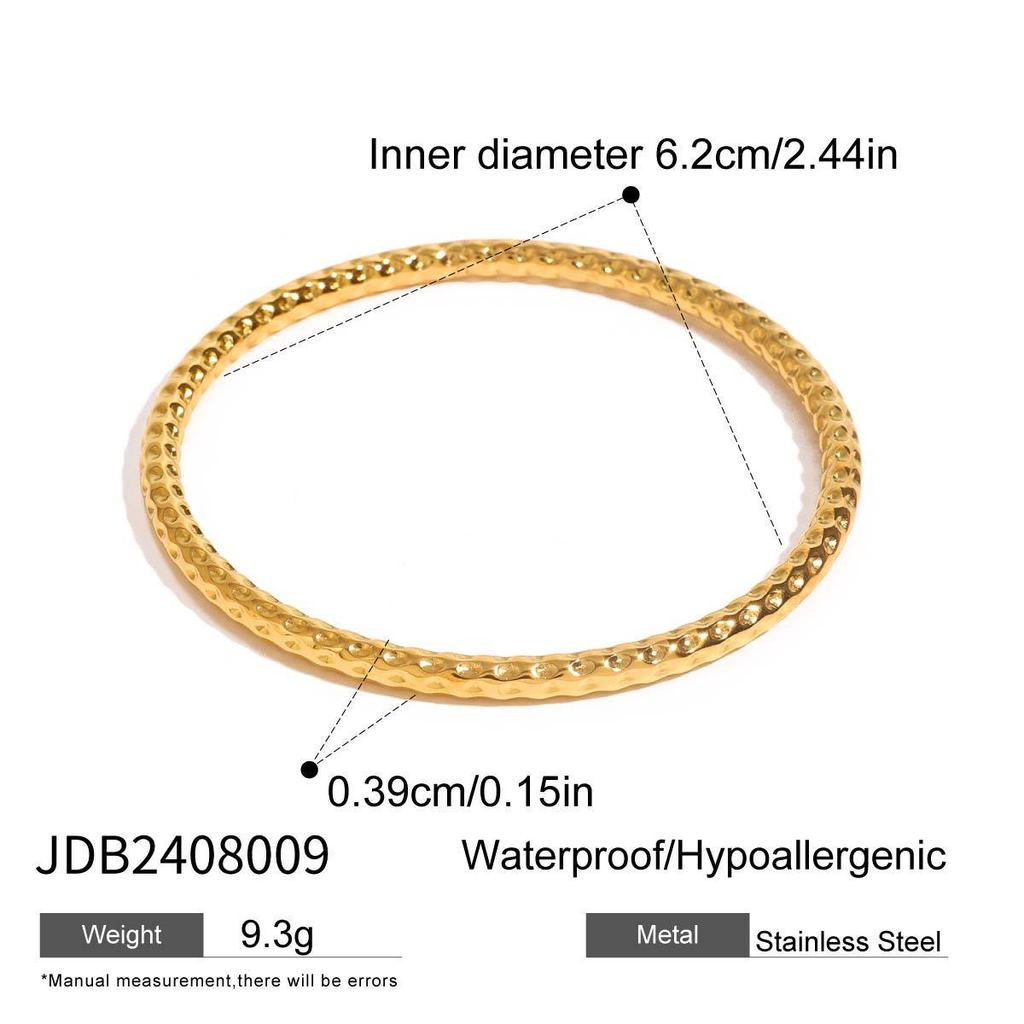 Retro Style 18K Gold Stainless Steel Hammered Texture Bangle Jewelry