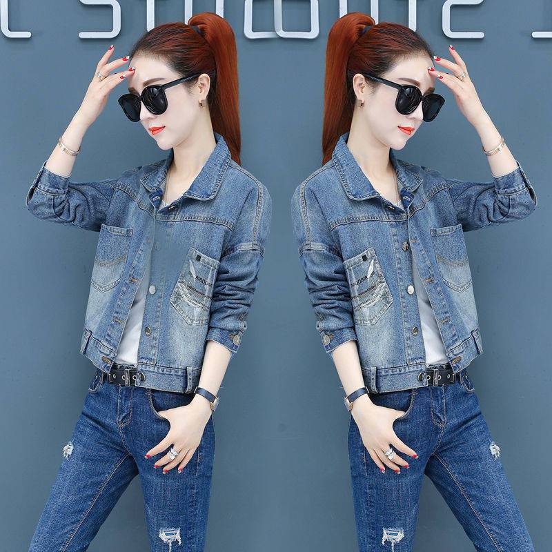 Frauen Vintage Revers Zipper Denim Jacke Neue Frühling Herbst Dame High Street Lose Kurzen Mantel Outwear