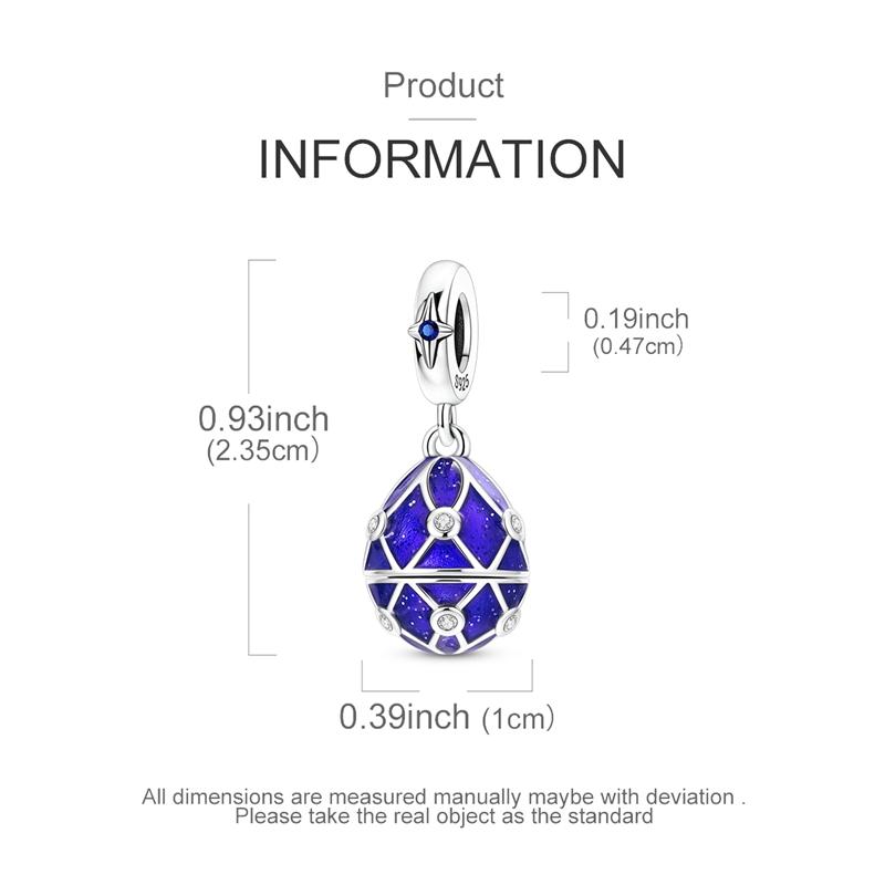Original 925 Sterling Silver Bead Charms Dark Blue Easter Egg Pendant Fit Original Bracelet Necklace For Women DIY Jewelry Gift