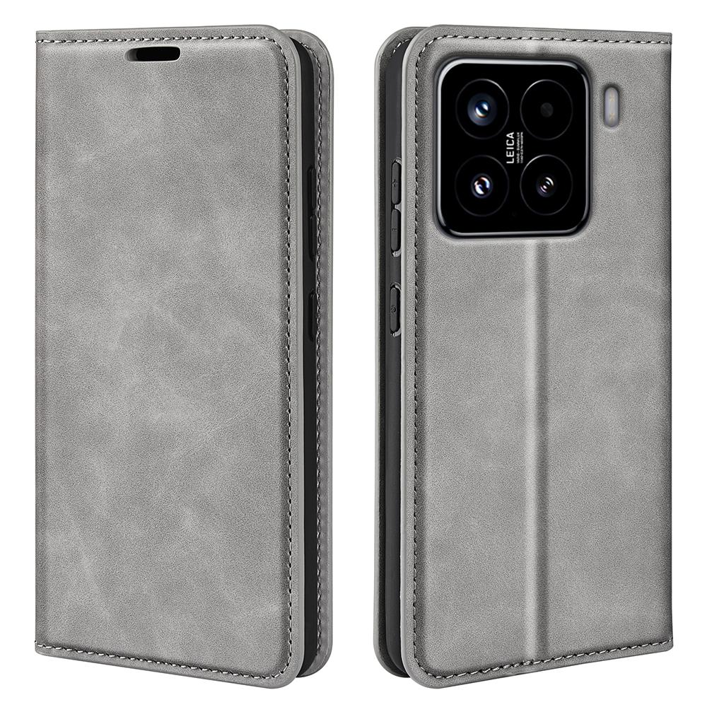 

For Xiaomi 15 Case Skin-Touch Leather Wallet Phone Cover Grey