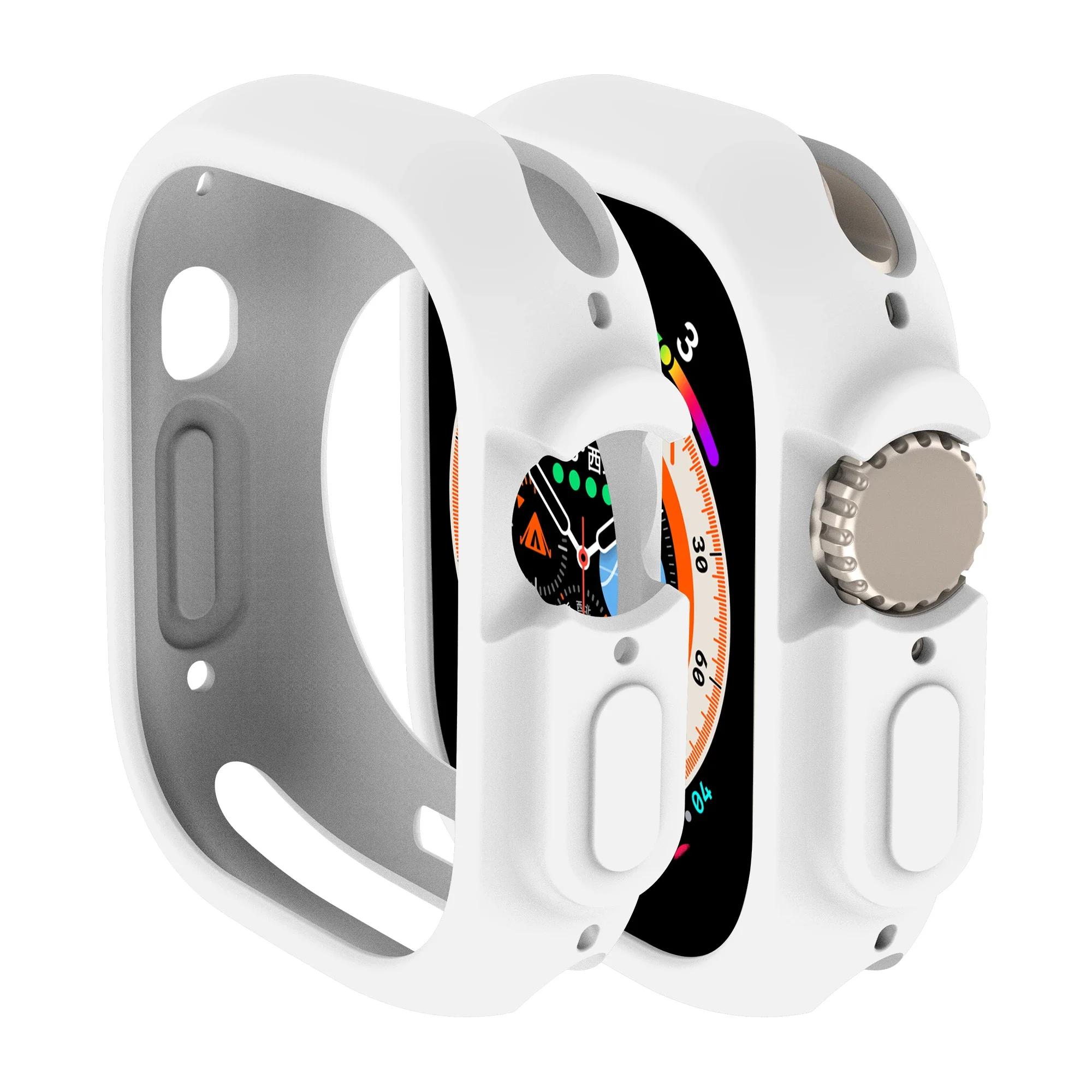 

Soft Silicone Case for Apple Watch9 8 Ultra 49MM 45mm Cover Protection For iWatch series 7 6 5 4 SE 40 44 41mm Bumper 41mm белый