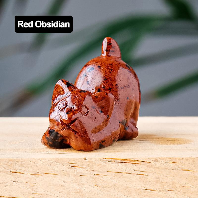 1.2" Katzenstatue Natürlicher Reiki Heilstein Kristallquarz Glücksbringer Edelsteinhandwerk Heimdekor Tier Geschnitzte Figuren