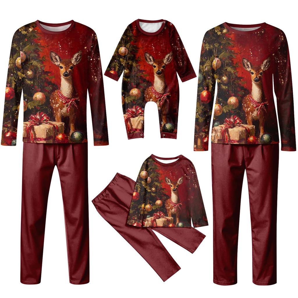Family Casual Comfortable Long Sleeved Long Pants Christmas Printed Parent-child Set