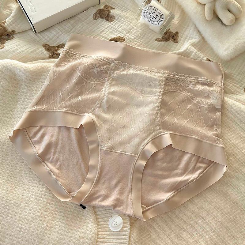 Ladies Spring and Autumn Lace 7A Antibacterial Breathable Non Trace Abdominal High Waist Briefs